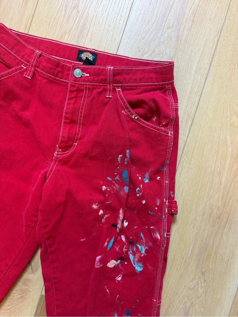 Dickies Bright Red Work Shorts with Logo Waistband - Picture 4 of 4